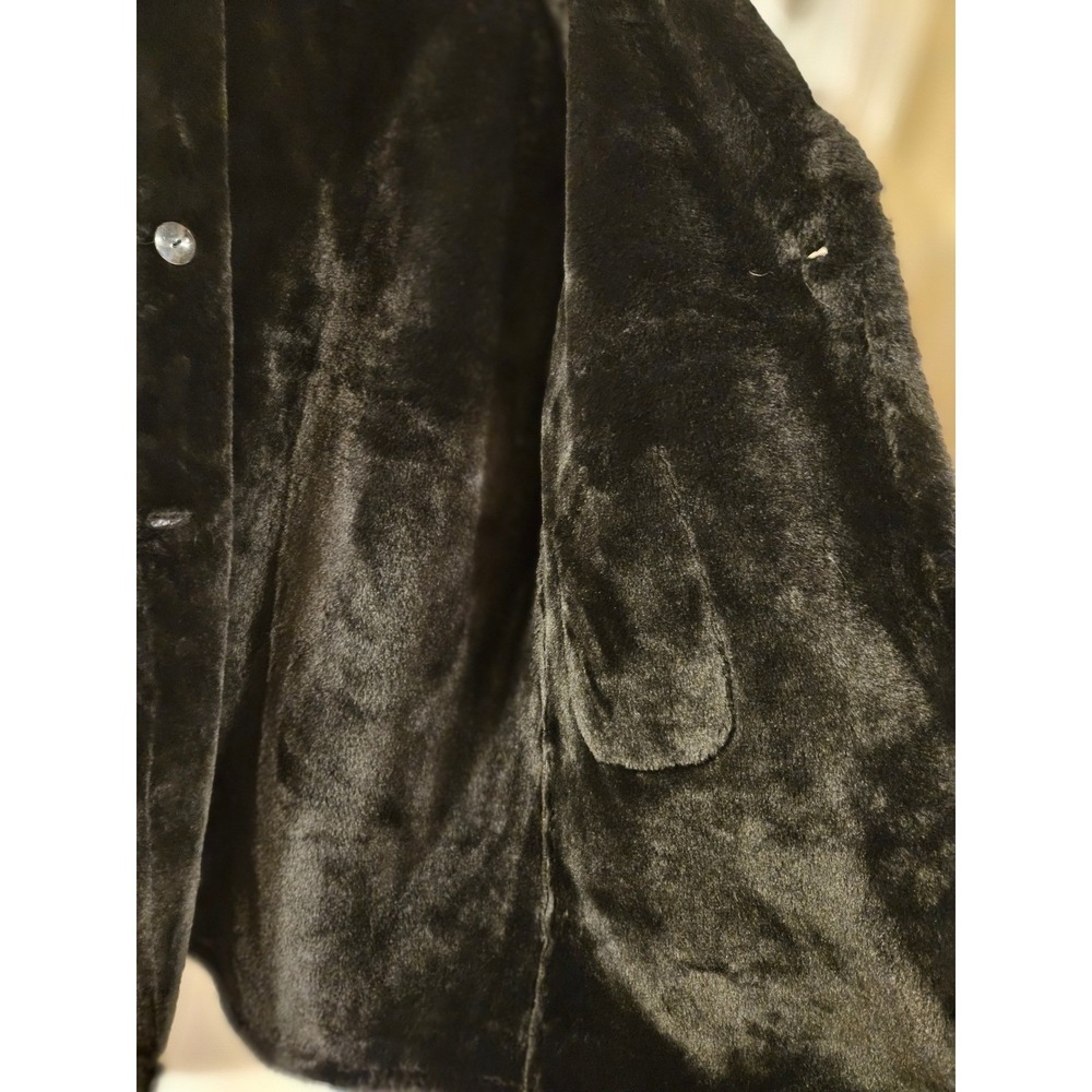 Vintage Style Striped Faux Fur Trim Coat Black White Mid Length Heavyweight L - Picture 6 of 14